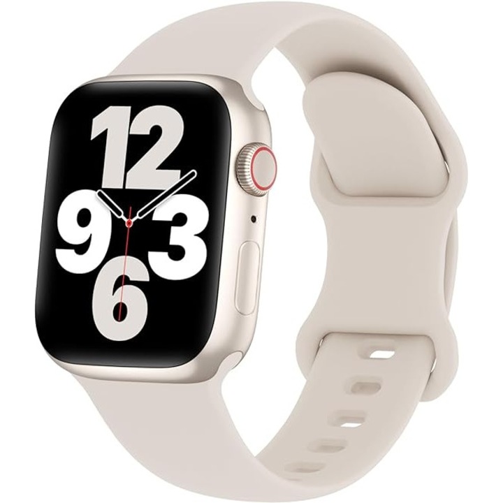 Curea Silicon Moale General Store, Compatibila Apple Watch 1, 2, 3, 4, 5, 6, 7, 8, Ultra, SE, Marime S/M, 38/40/41 MM - Starlight