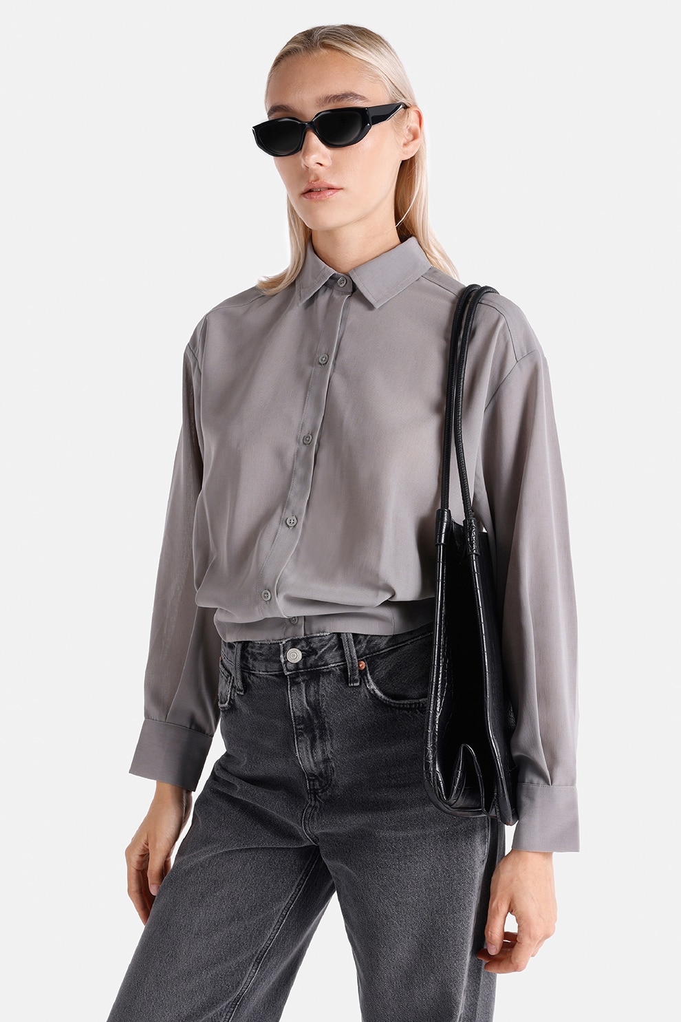 COLIN'S, Camasa uni cu maneci cazute, Gri inchis, L