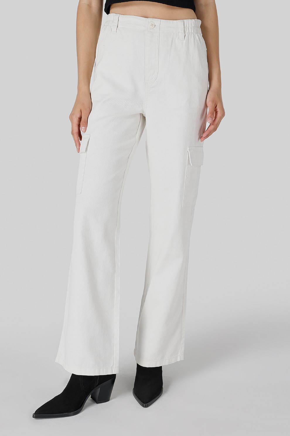 COLIN'S, Pantaloni cargo drepti cu talie inalta, Alb murdar, L