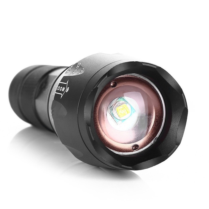 Retoo HDL0205 ZOOM LED Taktikai zseblámpa, professzionális, állítható fókusz, akkumulátorral, USB töltés, 1000 lumen, fekete