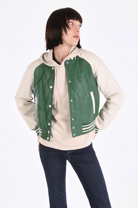 COLIN'S, Jacheta bomber cu maneci raglan, Verde/Alb fildes