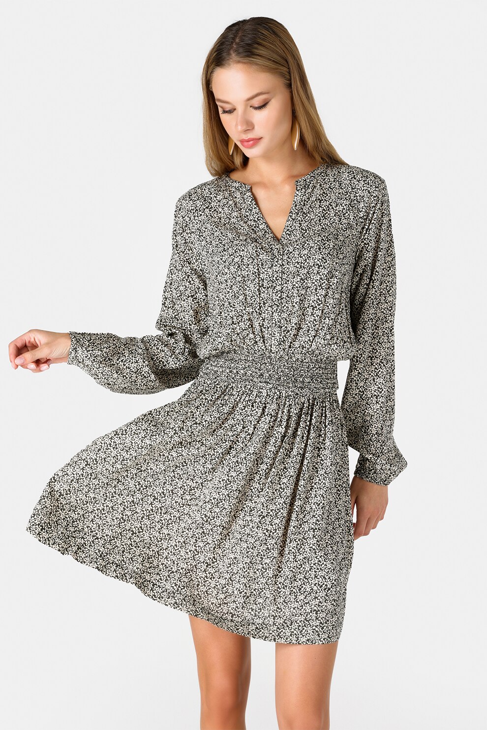 COLIN'S, Rochie mini cu model floral, Negru, Alb murdar, XS