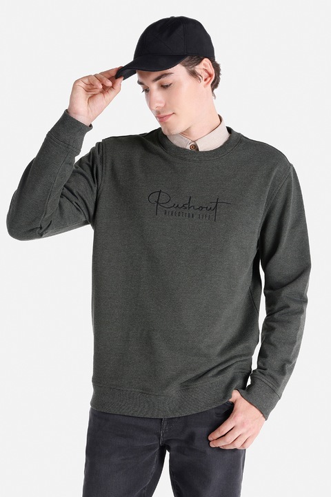 COLIN'S, Pamuttartalmú feliratos pulóver, Melange zöld, XS