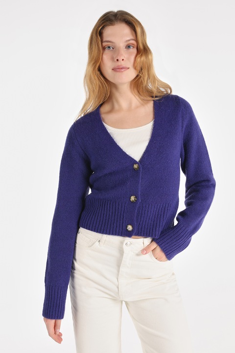 COLIN'S, Cardigan crop cu decolteu in V, Albastru indigo