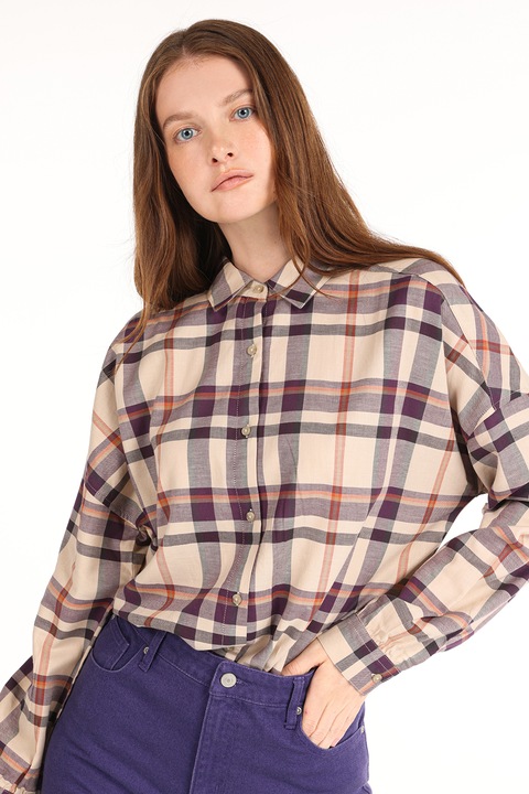 COLIN'S, Ejtett ujjú kockás ing, Narancssárga/Lila/Bézs