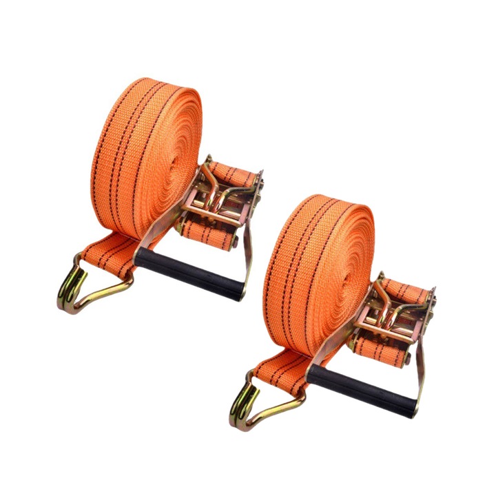 Chinga ancorare cu clichet, NUODWELL, set 2 piese, 4cm x 6m, portanta 4000Kg, curele ingrosate si largite, rezistente la coroziune, nerupte, material din fibra de poliester, portocaliu