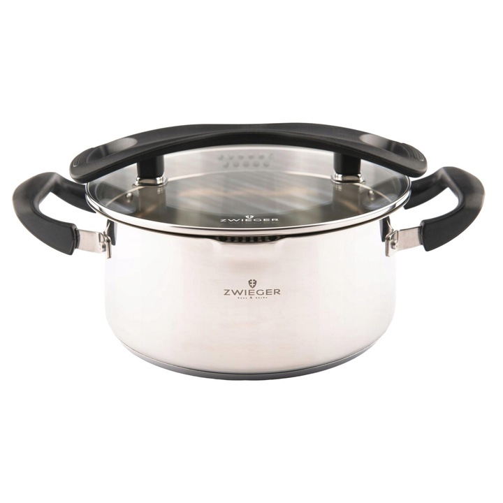 Тенджера + капак с цедка Gabro, Zwieger, Инокс, 5 L, 24 см, Сребрист / Черен