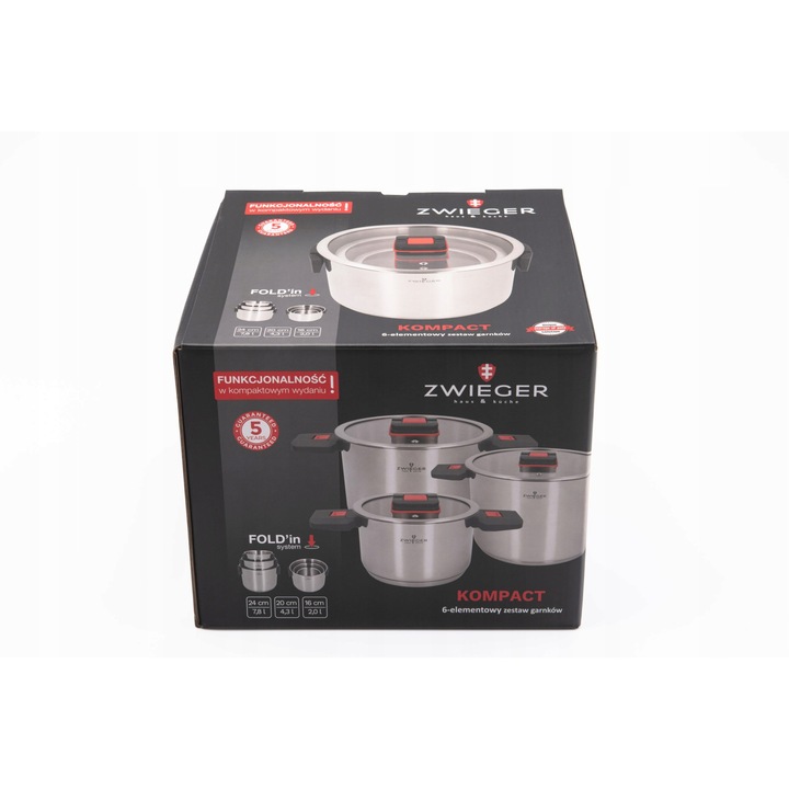 3 db-os edény készlet, ZWIEGER, Rozsdamentes acél, tetővel, ezüst