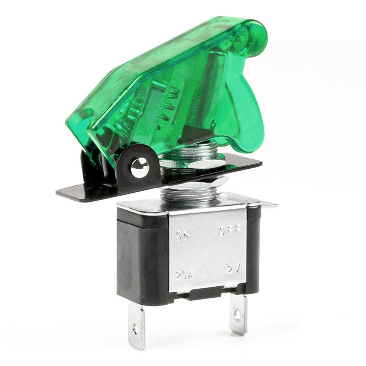 Világító kapcsoló / kapcsoló védelemmel, cél autó, motorkerékpár, atv, ssv, off-road, feszültség 12v - 24v, zöld
