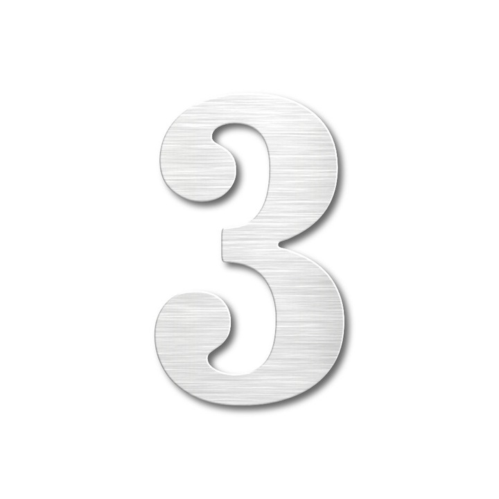 Numar casa/apartament, Cifra 3, 6x3.7 cm, ABS, Argintiu Mat