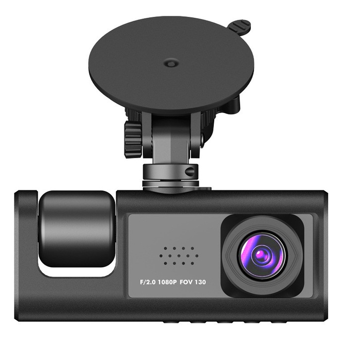 Camera de bord, Super full HD1080P, camp vizual170 de grade, inregistrare dubla, detectare miscare, sensor G, ecran LCD, Negru