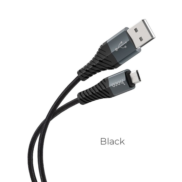 Micro USB adatkábel, töltőkábel, szövet bevonat, fekete, 2.4A 1m, Hoco X38