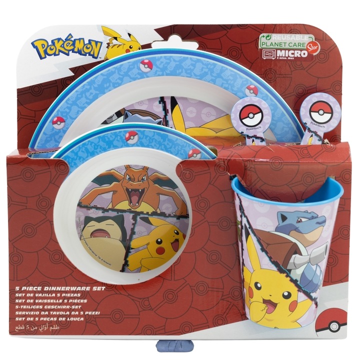 5 részes étkészlet, műanyag, BPA-mentes, sokszínű, mikrohullámú sütőben használható, Distortion, Pokemon