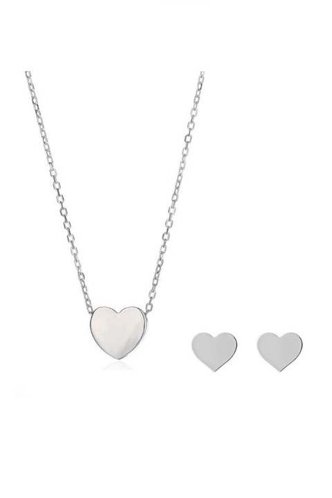Set lant din argint 925 Big Heart cu pandantiv in forma de inima si cercei in forma de inima, 45 cm