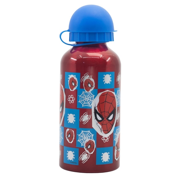 Vizes palack, gyerekeknek, alumíniumból, BPA-mentes, többszínű, 400 ml, Pókféle, Pókember