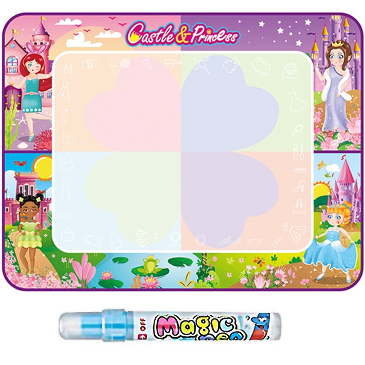 Covoras Aqua pentru Colorat si Desenat cu Marker Apa, 100x80cm, Multicolor