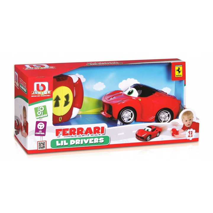 Кола с дистанционно, Bburago, Ferrari, Пластмаса, Червена, 13x8x6 см.