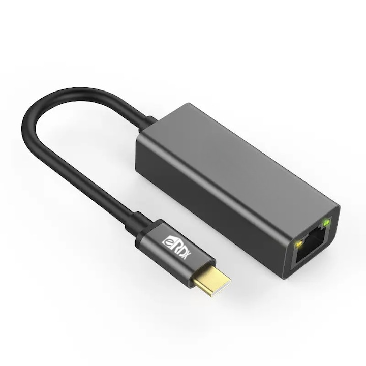 Adaptor Placa Retea USB-C la RJ45, eRDX® – Gigabit Ethernet 10/100/1000 Mbps, Compatibil Windows / macOS / Android / Linux