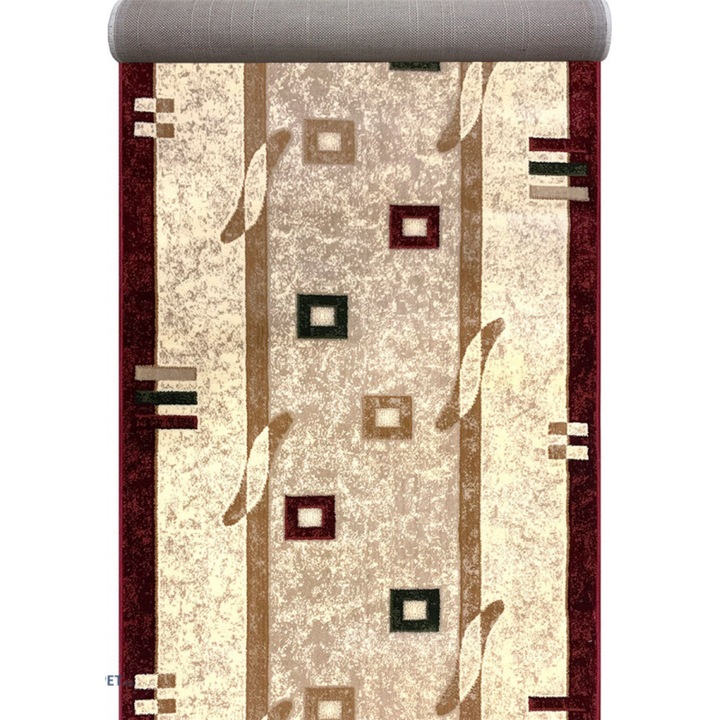 Килим Lotos Covorexpert 579-120, Дължина на влакната 8 мм, Ширина 1,2 м, Размер 120 x 1000 см, Кремаво, Гренадин, Червено, Антиалергично, Полипропилен, Хол, Спалня, Коридор, Антре