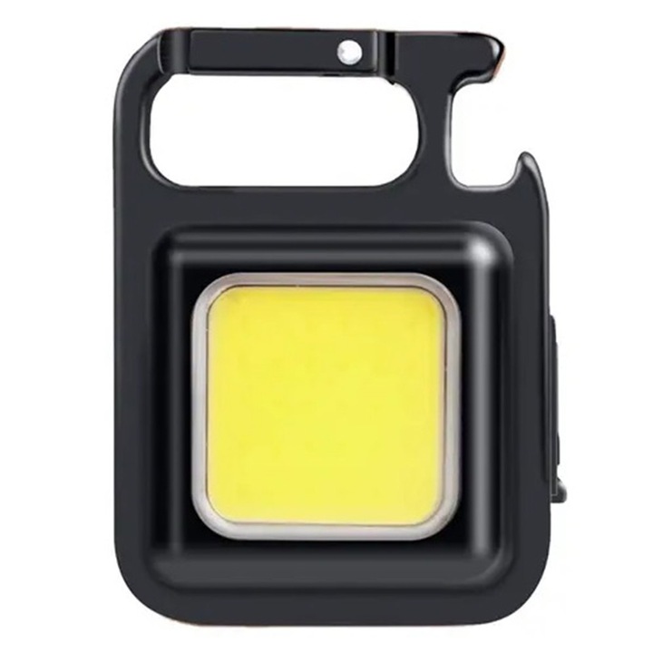 LED COB фенерче за ключодържател, Micro-USB зареждане, 2 степени на интензитет, 6W, 6x4.5x2cm, Черен