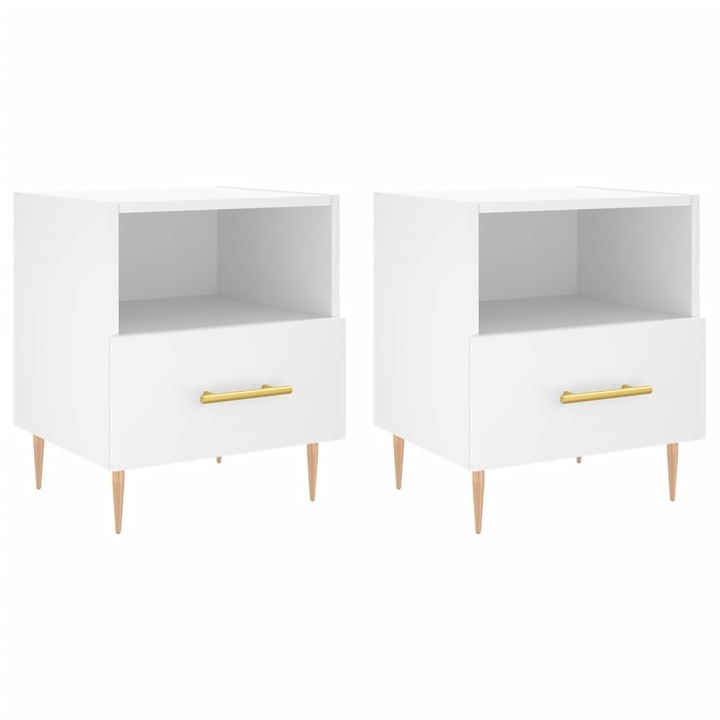 Set Noptiere vidaXL, 2 buc., alb, 40x35x47,5 cm, lemn compozit, 19.3 Kg