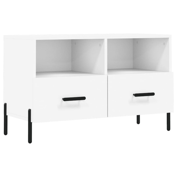 Comoda TV Zakito Europe, 2 compartimente si 2 sertare, alb, 80x36x50cm