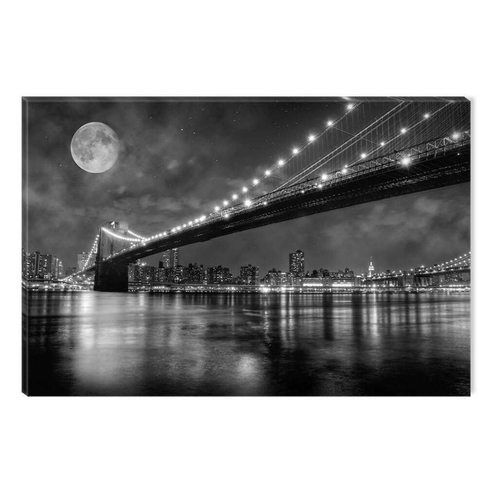 Tablou Alb-Negru Abstract Startonight, Podul Brooklyn, luminos in intuneric, 80 x 120 cm