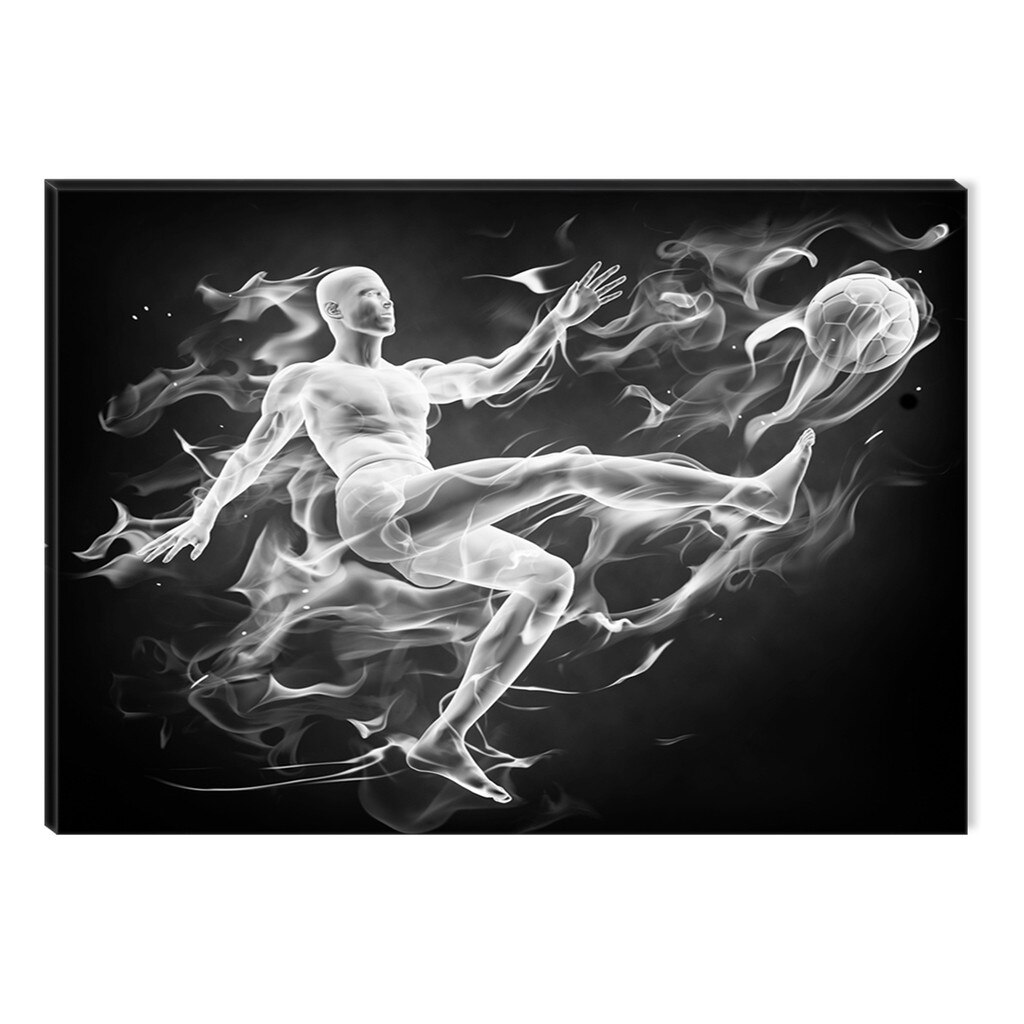 Tablou Alb-Negru Abstract Startonight, Fotbalist, luminos in intuneric, 60 x 90 cm