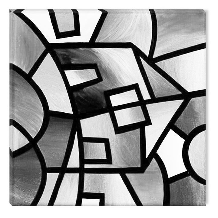 Черно-бяла картина Abstract Startonight, Геометрична конструкция, светеща в тъмното, 80 x 80 cm