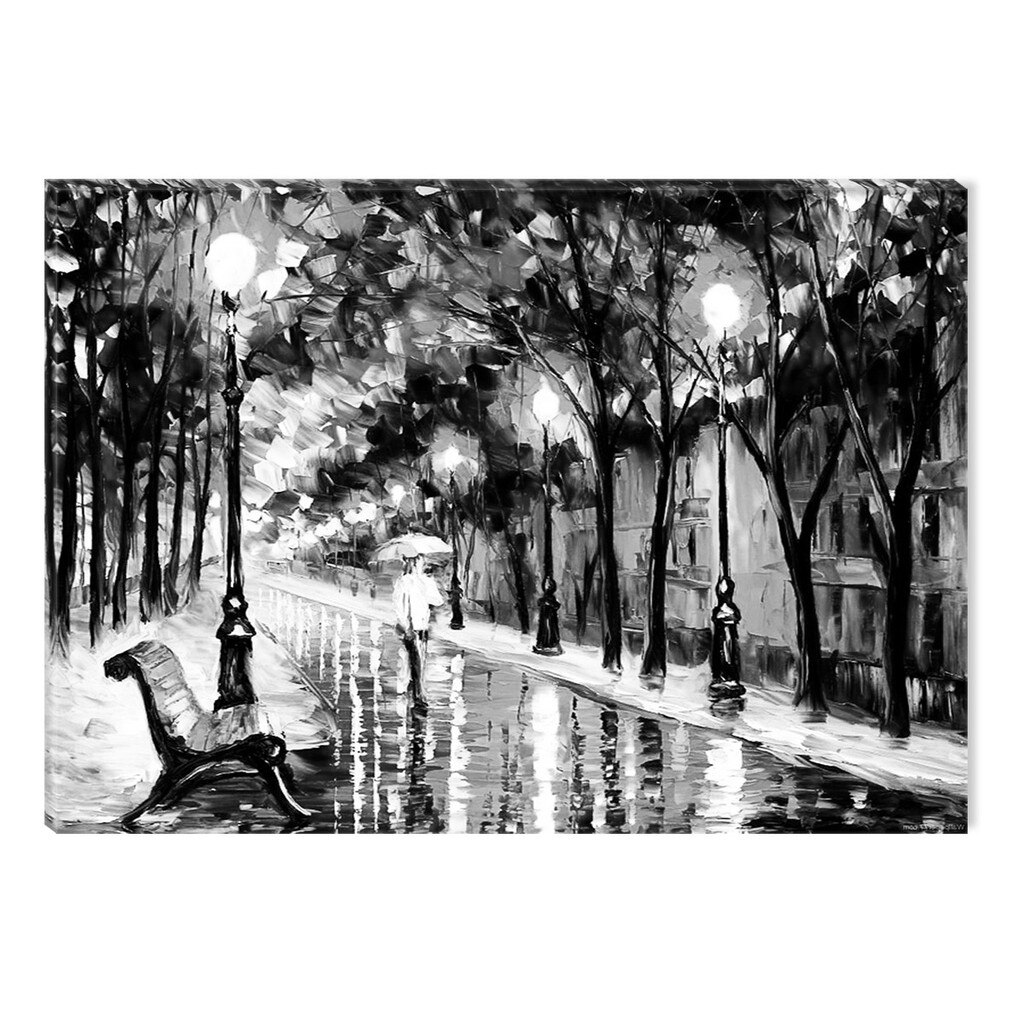Tablou Alb-Negru Abstract Startonight, Plimbare prin ploaie, luminos in intuneric, 80 x 120 cm