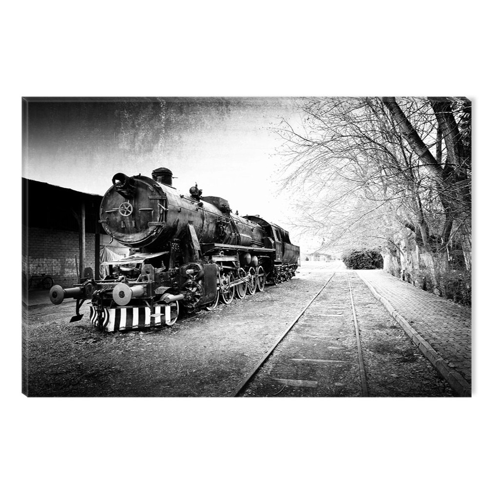 Tablou Alb-Negru Abstract Startonight, Locomotiva veche, luminos in intuneric, 60 x 90 cm