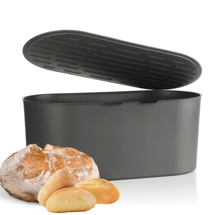 Cutie Pentru Paine 2 In 1, Openhome, Usor De Curatat, Placa De Taiat, Design Elegant, Materiale Durabile, 39 x 19 x 16 Cm, Gri