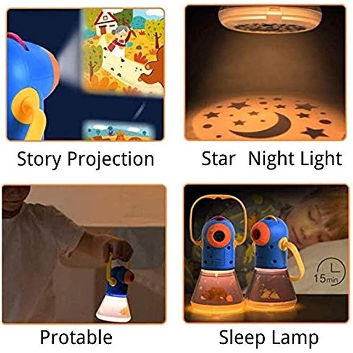 Proiector de povesti pentru copii mici, 8 basme cu lumina de noapte, pentru 3 4 5 ani, KINGTRONG®