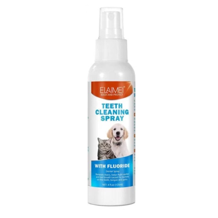 Spray pentru curatarea si spalarea dintilor, efect antitartru, respiratie Fresh, pentru caini si pisici, 120 ml, Elaimei