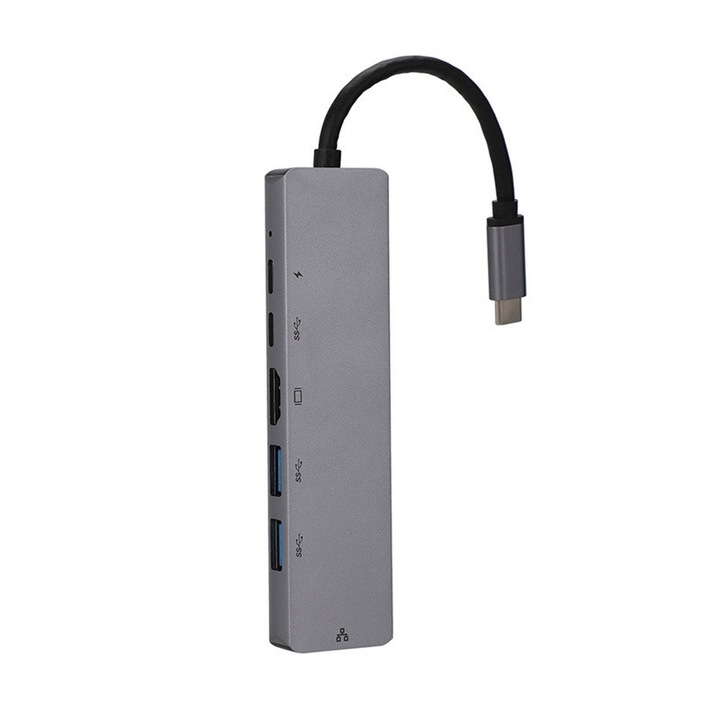 Adaptor Multiport Hub 6 in 1, USB Tip-C, Ethernet RJ45, 2 x USB 3.0, 2 x USB-C,1 x HDMI