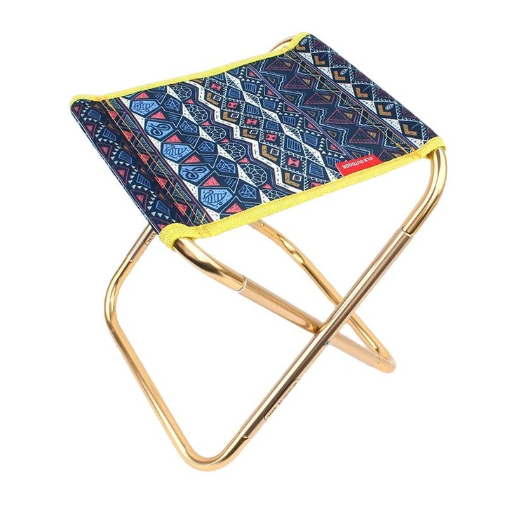 Scaun pliabil camping, Aliaj de aluminiu/Material Oxford, 248 x 225 x 270 mm, Albastru/Auriu