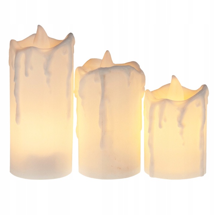 Set de 3 Lumanari LED cu Flacara Constanta si Efect de Ceara MIRAZA, Fara Fum, Fara Miros, Baterii Incluse, Alb