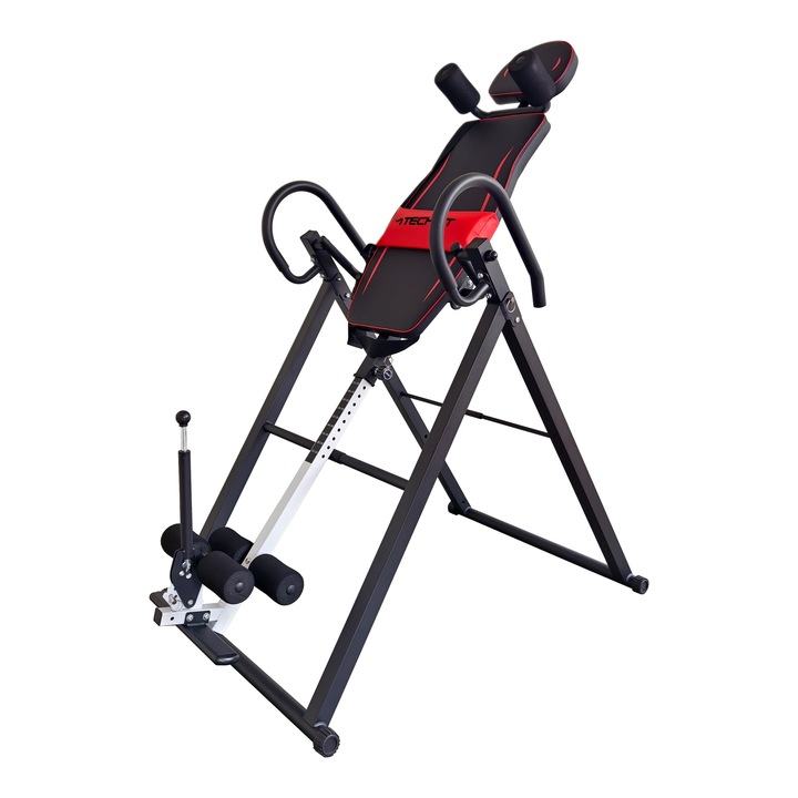 Masa de inversie TECHFIT® PRON aparat gravitatie pentru spate si coloana vertebrala, recuperare si relaxare, suport 120 kg, reglabila pe inaltime 147-198 cm, pliere rapida, spatar captusit