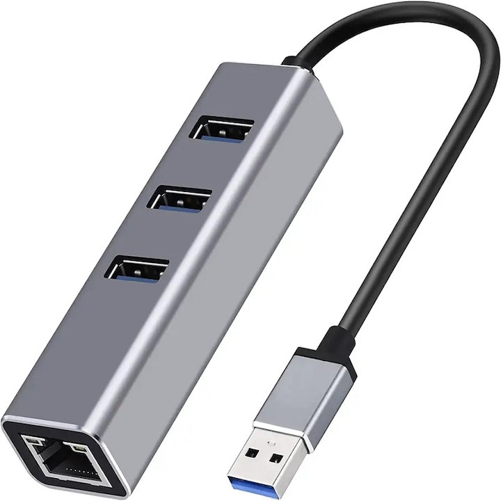 Adaptor Multiport Hub 4 in 1, eRDX®, USB 3.0, Ethernet RJ45 Gigabit,3 x USB 3.0
