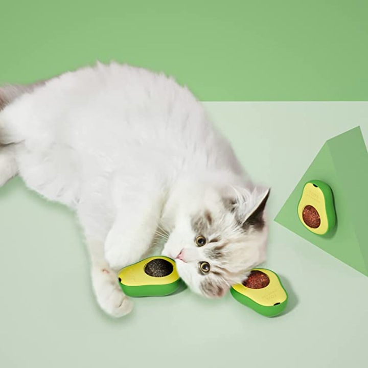 Jucarie distractiva pentru pisici, gogopet, forma de avocado, bun pentru calmarea pisiciilor cu adeziv pe spate