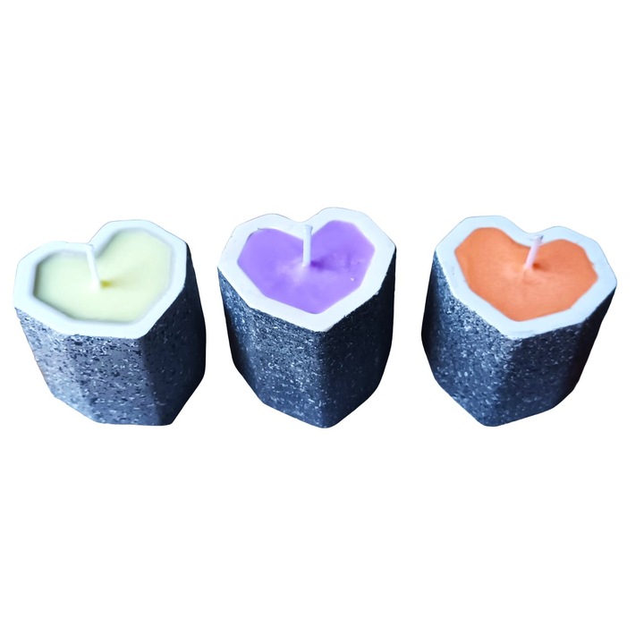 Set 3 lumanari handmade parfumate, in recipiente ceramice inimioara, 338-380g, multicolor