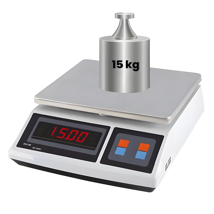 Cantar profesional pentru magazin, sarcina maxima 15 kg, precizie +/- 0,5 g, afisaj digital cu iluminare din spate, alimentare de la retea sau de la baterii (capacitate 4 Ah), pana la 2 zile de functionare cu baterii, alb, HDWR, wagPRO-S15