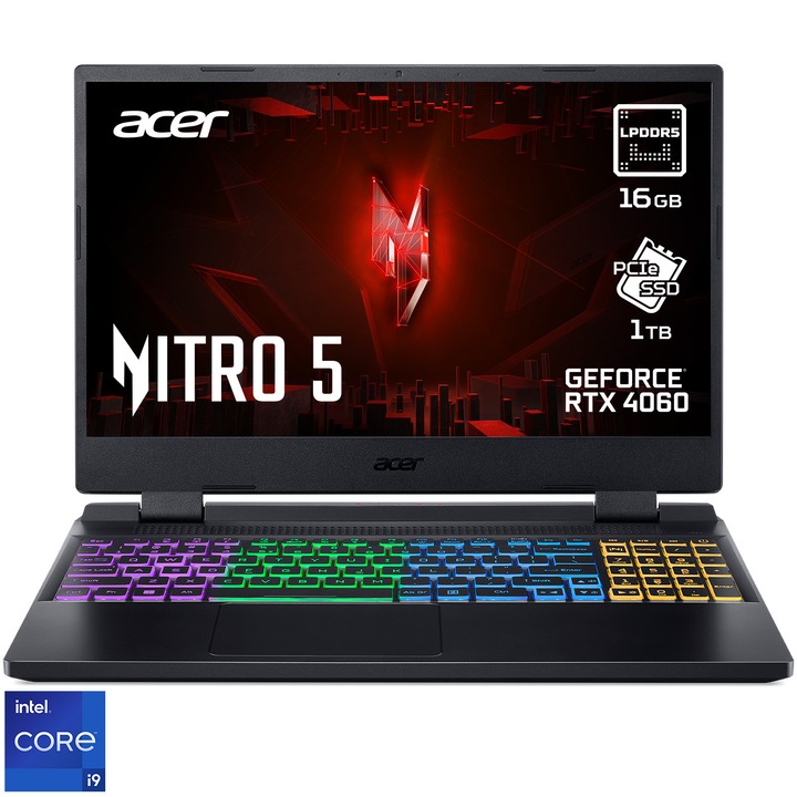 Лаптоп Gaming Acer Nitro 5 AN515-58 с процесор Intel® Core™ i9-12900H до 5,0 GHz, 15.6", Full HD, IPS, 165Hz, 16GB DDR5, 1TB SSD, NVIDIA® GeForce RTX™ 4060 8GB, No OS, Black