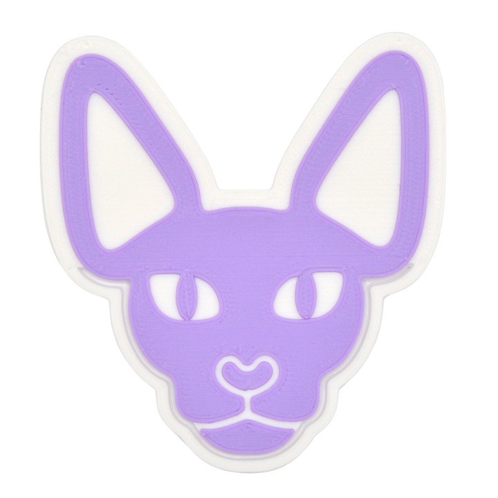 Semn de carte Pisica - Sphynx cat, alb-mov 50x45mm