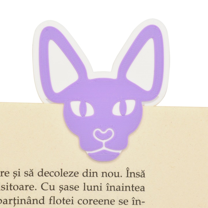 Semn de carte Pisica - Sphynx cat, alb-mov 50x45mm