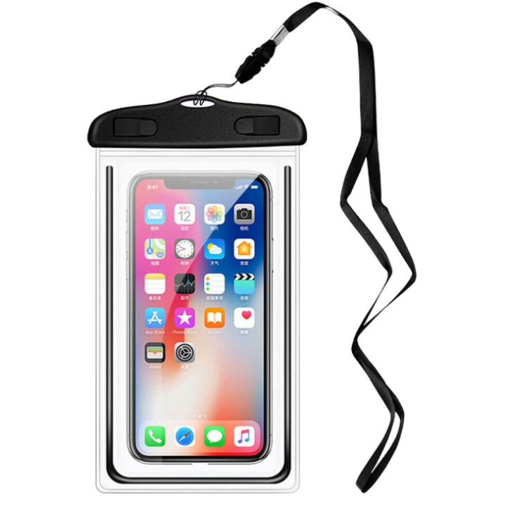 Husa de protectie impermeabila, pentru telefoane cu ecran de 6 inch, Transparent
