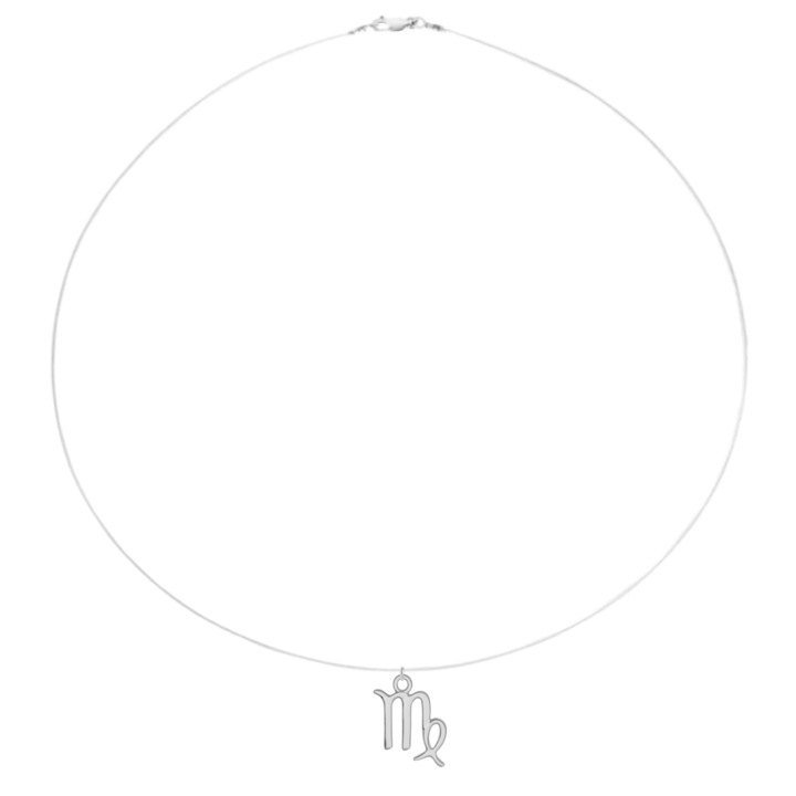 Colier fir transparent cu pandantiv zodia Fecioara din Argint 925, reglabil 38-41 cm