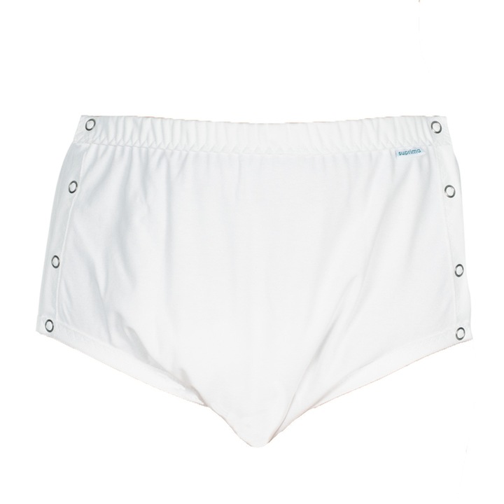 Inkontinencia bugyi szint 4/5, Suprima, Unisex, 100% pamut, poliészter bélés, fehér, oldalt kapcsok, 40/42.