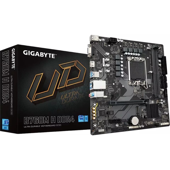 Placa de baza Gigabyte B760M H LGA1700, 2x DDR4, 1x D-Sub, 1x HDMI, 1x PCIe x16, 1x PCIe x1, 2x M.2