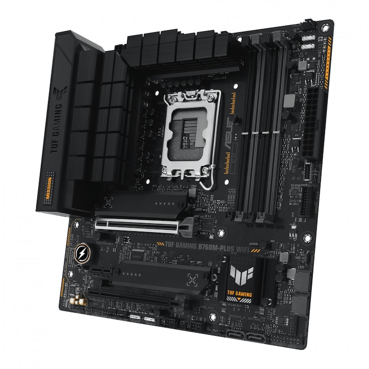 Дънна платка Asus TUF GAMING B760M-PLUS LGA1700, 4x DDR5, 1x DisplayPort, 1x HDMI, 2x PCIe x16, 1x PCIe x1, 2x M.2, 4x SATA 6Gbps, 2.5Gbps, mATX